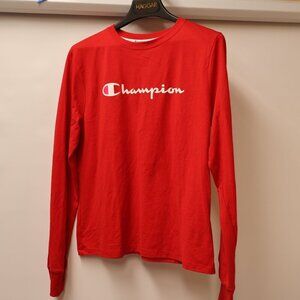 Champion Red Long-Sleeve Shirt M - Authentic Athleticwear 100% Cotton